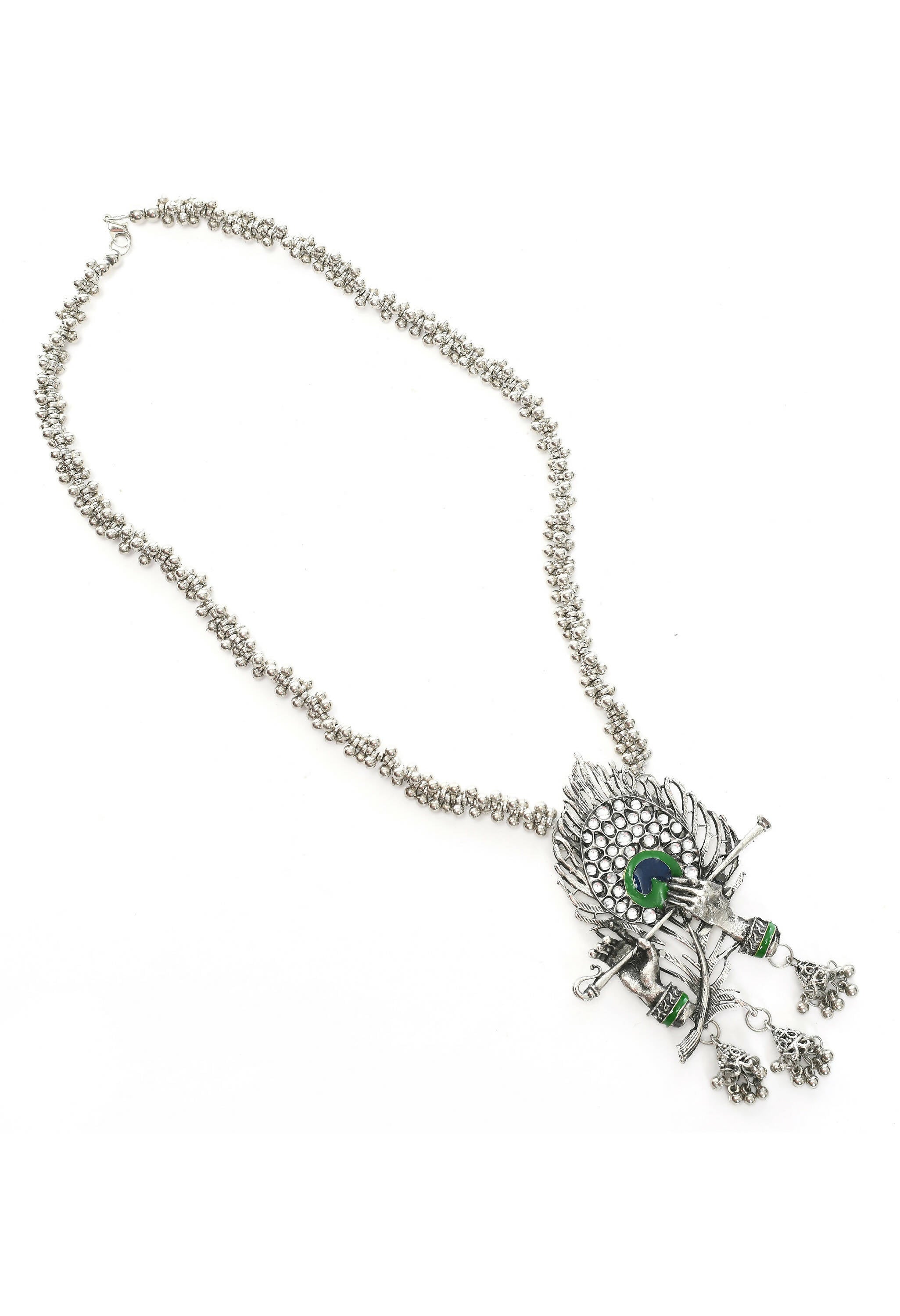 Oxidised Silver-Plated Bansuri Long Necklace for Women