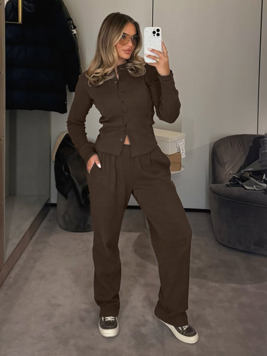 Women's Ribbed Knit Button-Front Cardigan and Trousers Set - Image 6