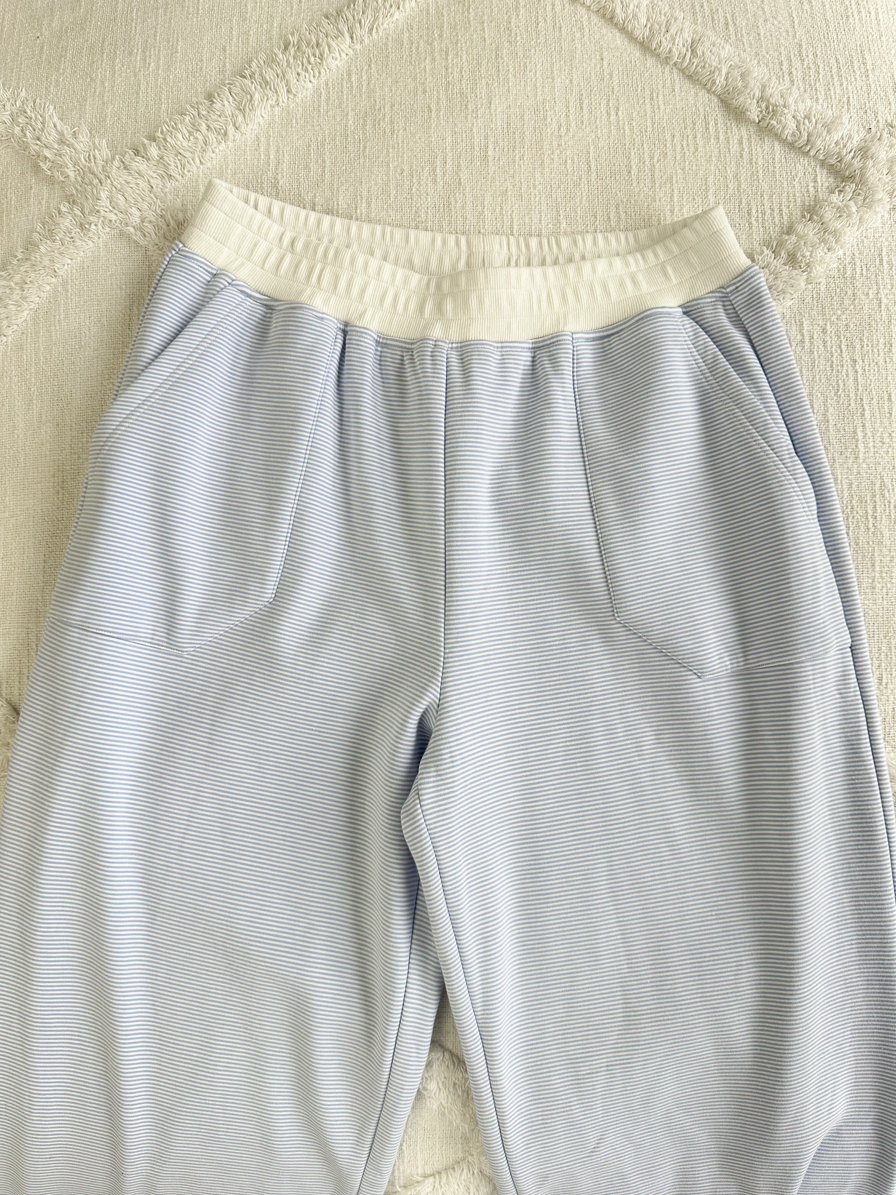 Blue and White Mini Striped Unisex Sweatpants Lounge Bottoms