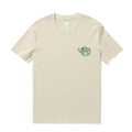 Beige crew neck graphic t-shirt with Takin It Slow typography
