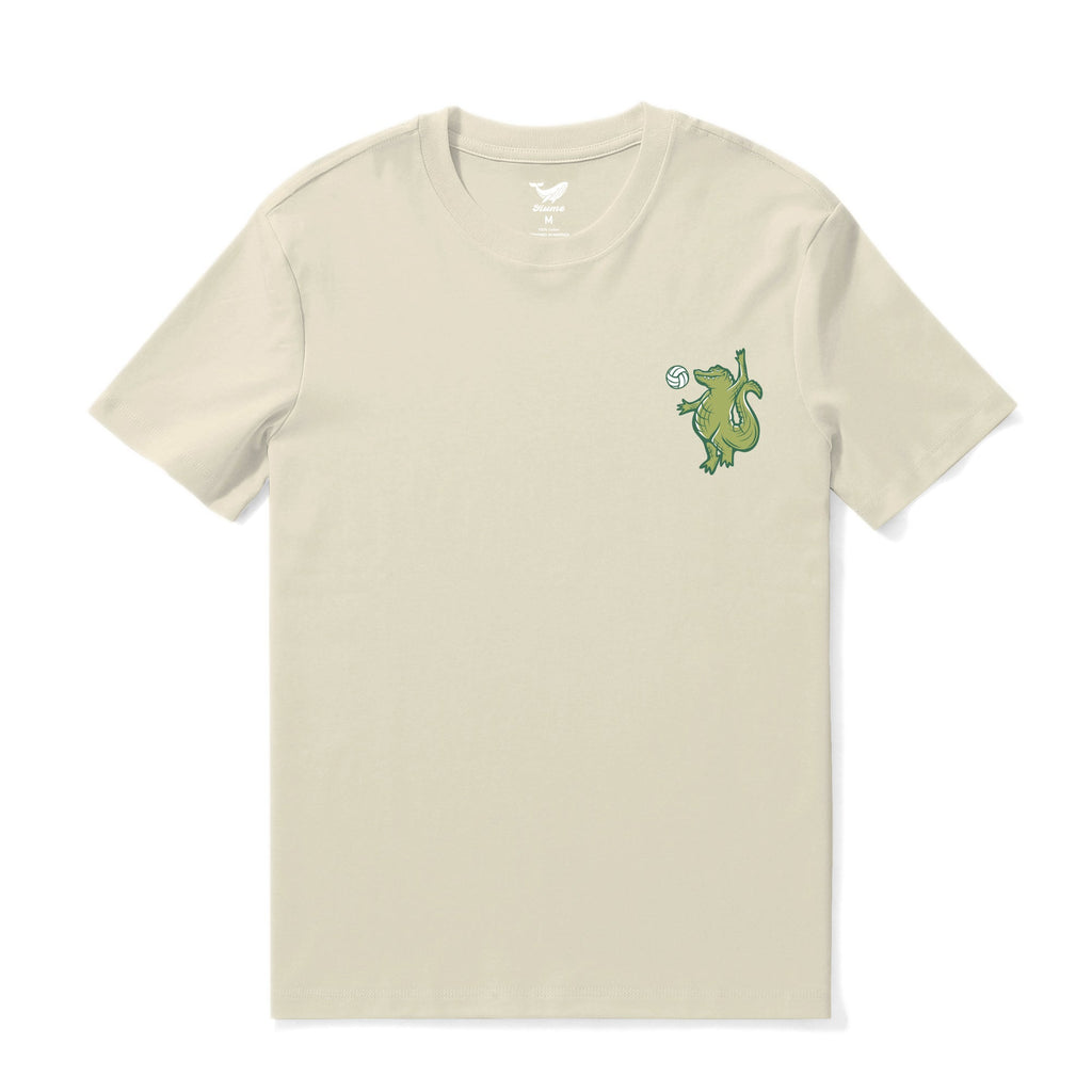 Beige Hawaiian Graphic Tee: Backyard Beach Party Cotton T-Shirt