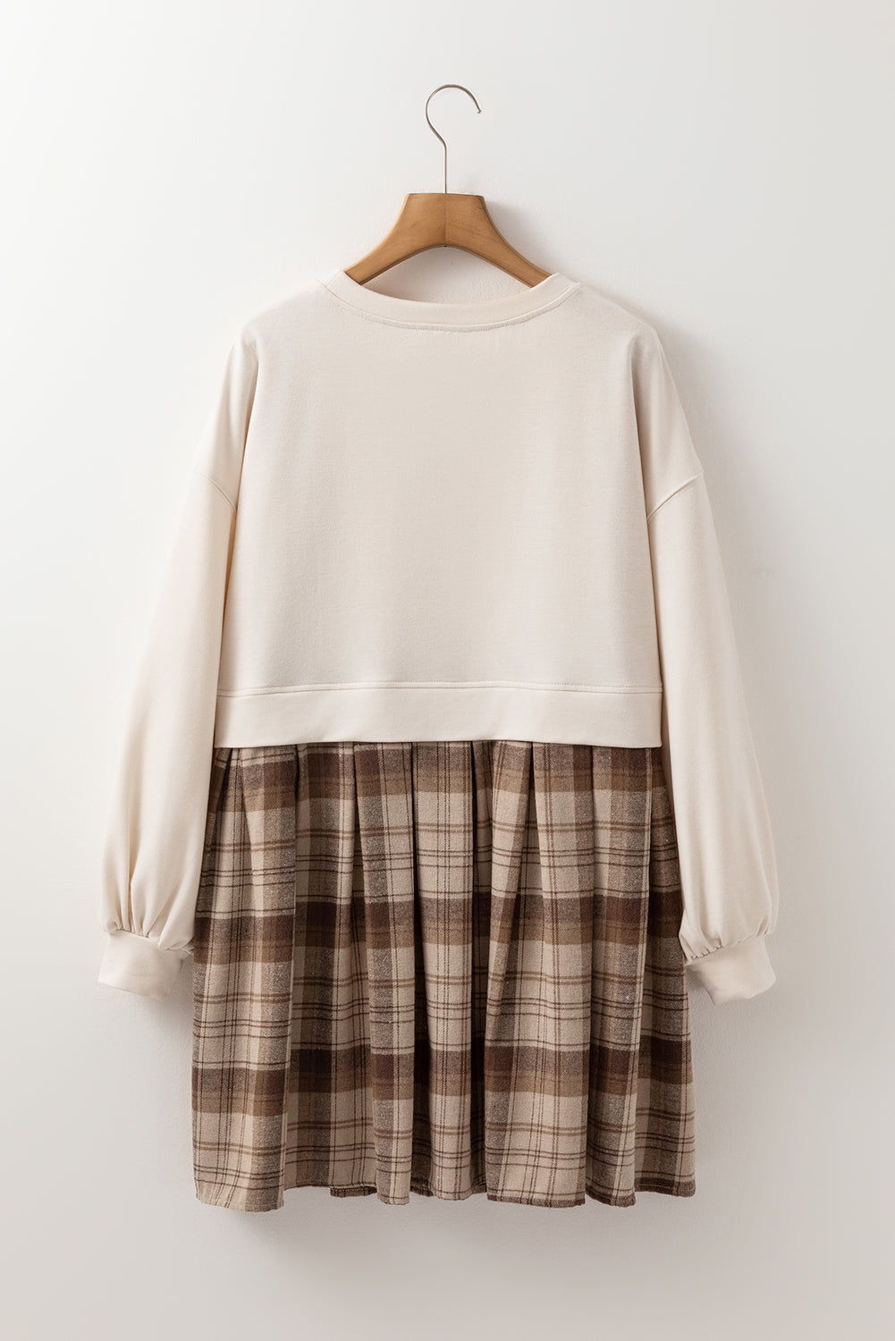 Vintage Plaid Long Sleeve Mini Dress with Round Neck