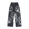 Women's Harajuku Style Wide Leg Denim Jeans with Dripping Smiley Print - Image 7