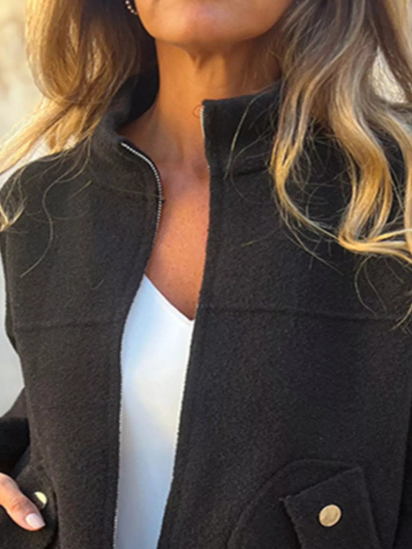 Full Size Zip-Up Long Sleeve Outerwear Plus Size