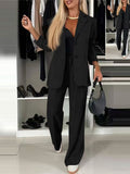 Women Two Piece Suit Set Long Sleeve Blazer and Wide Leg Pants - Image 7