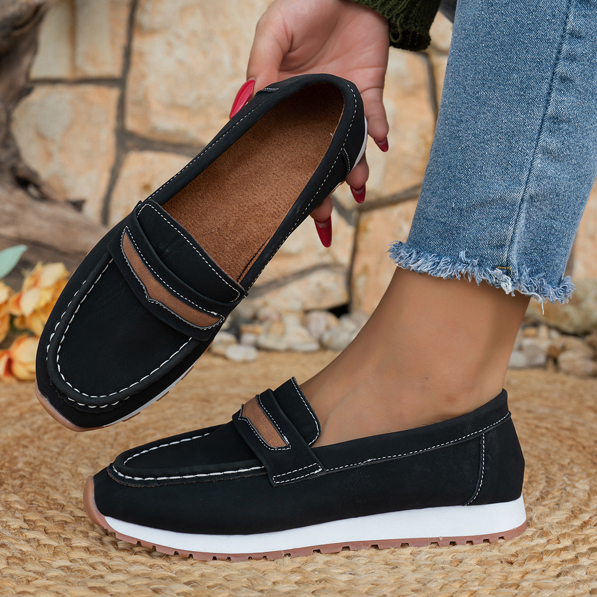 Women Casual Platform Loafers Trendy Comfortable Walking Shoes