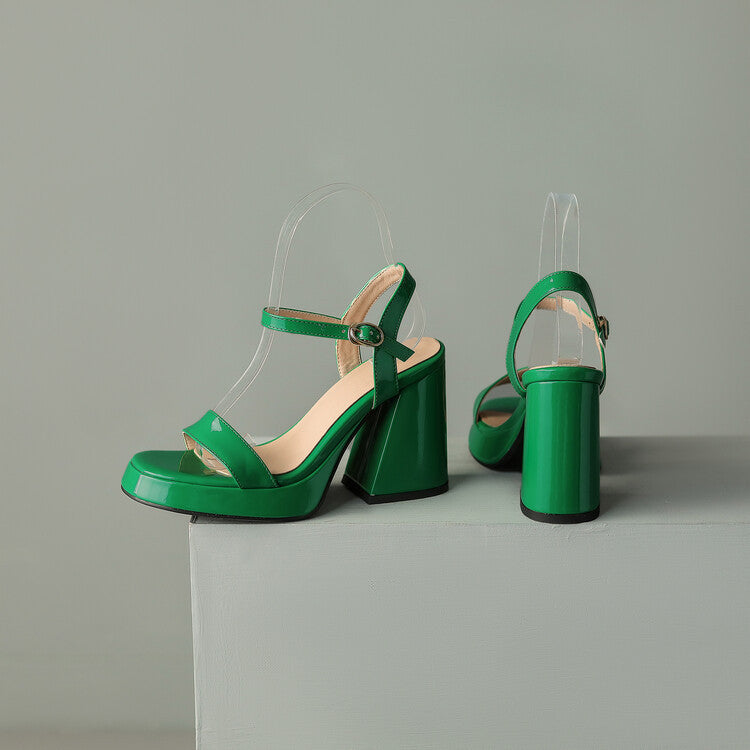 Women's Round Toe Platform Sandals with Buckle Strap Chunky Heel - Image 9