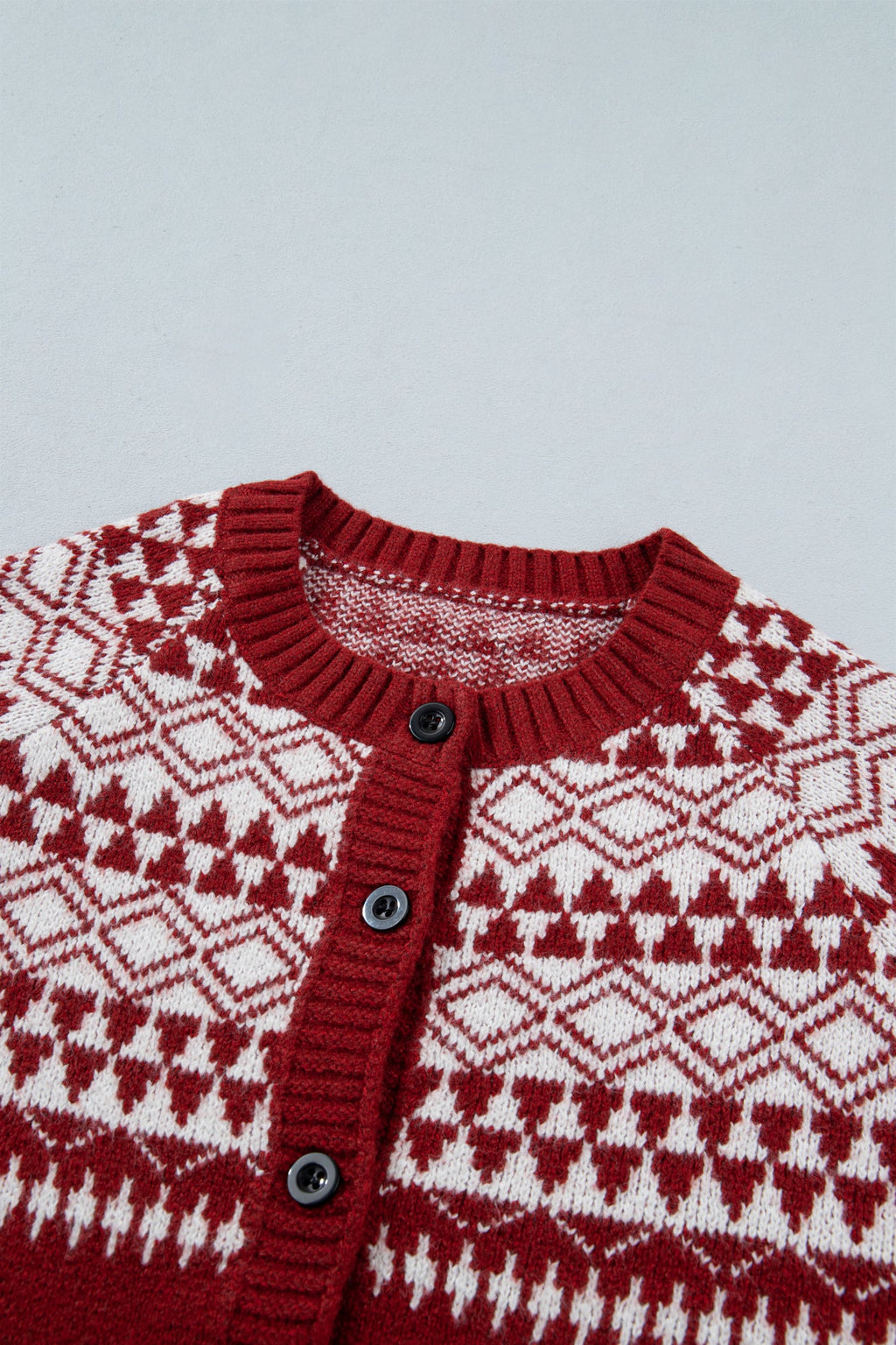 Geometric Fair Isle Button Front Knit Cardigan