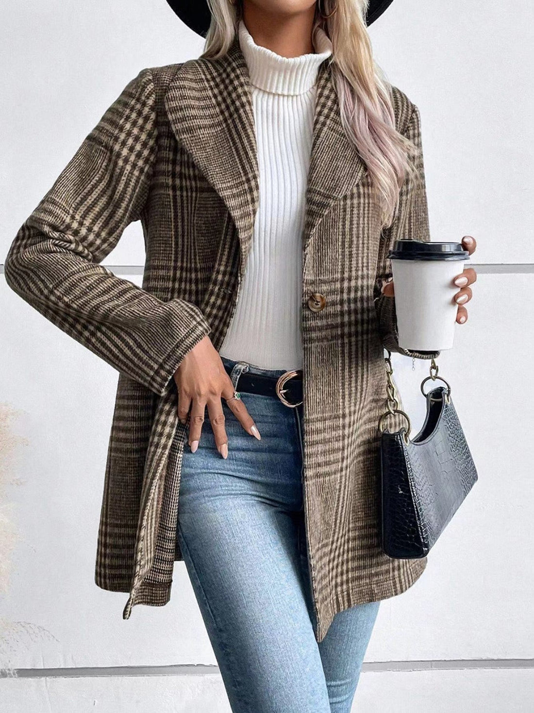Women's Red Plaid Collared Long Sleeve Button Front Jacket - Image 5