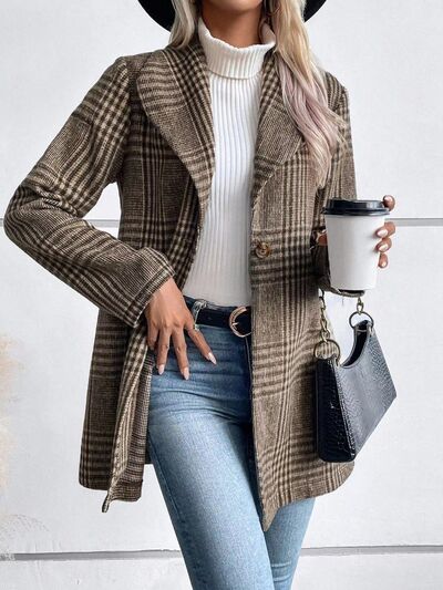 Women's Plaid Collared Button-Down Jacket Lightweight Shacket