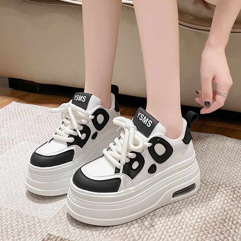 Women Thick Soled Panda Platform Sneakers White and Black - Image 4