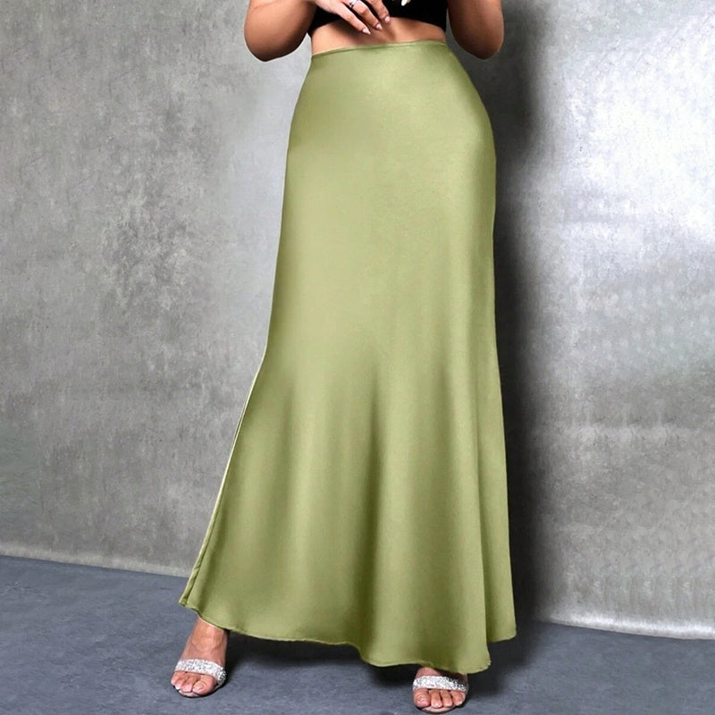 Satin High Waist Flared Midi Skirt for Weddings and Parties