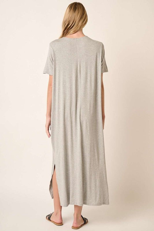 Grey Side Slit Knit Maxi Dress