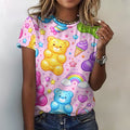 Women's Playful Gummy Bear Print Short Sleeve Cotton T-Shirt - Image 2