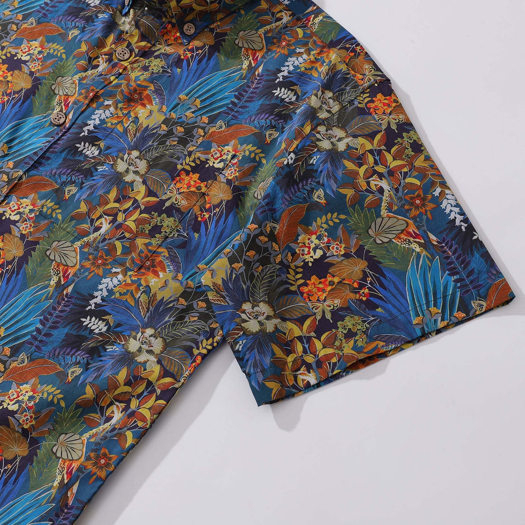 Men's Floral Insect Print Hawaiian Shirt 100% Cotton Casual