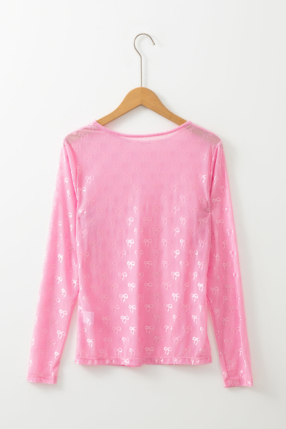 Women’s Bow Mesh Long Sleeve Top - Sheer Romantic Blouse