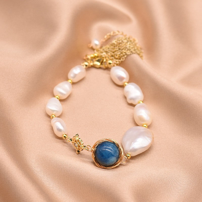 Natural Baroque Pearl And Kyanite Bracelet