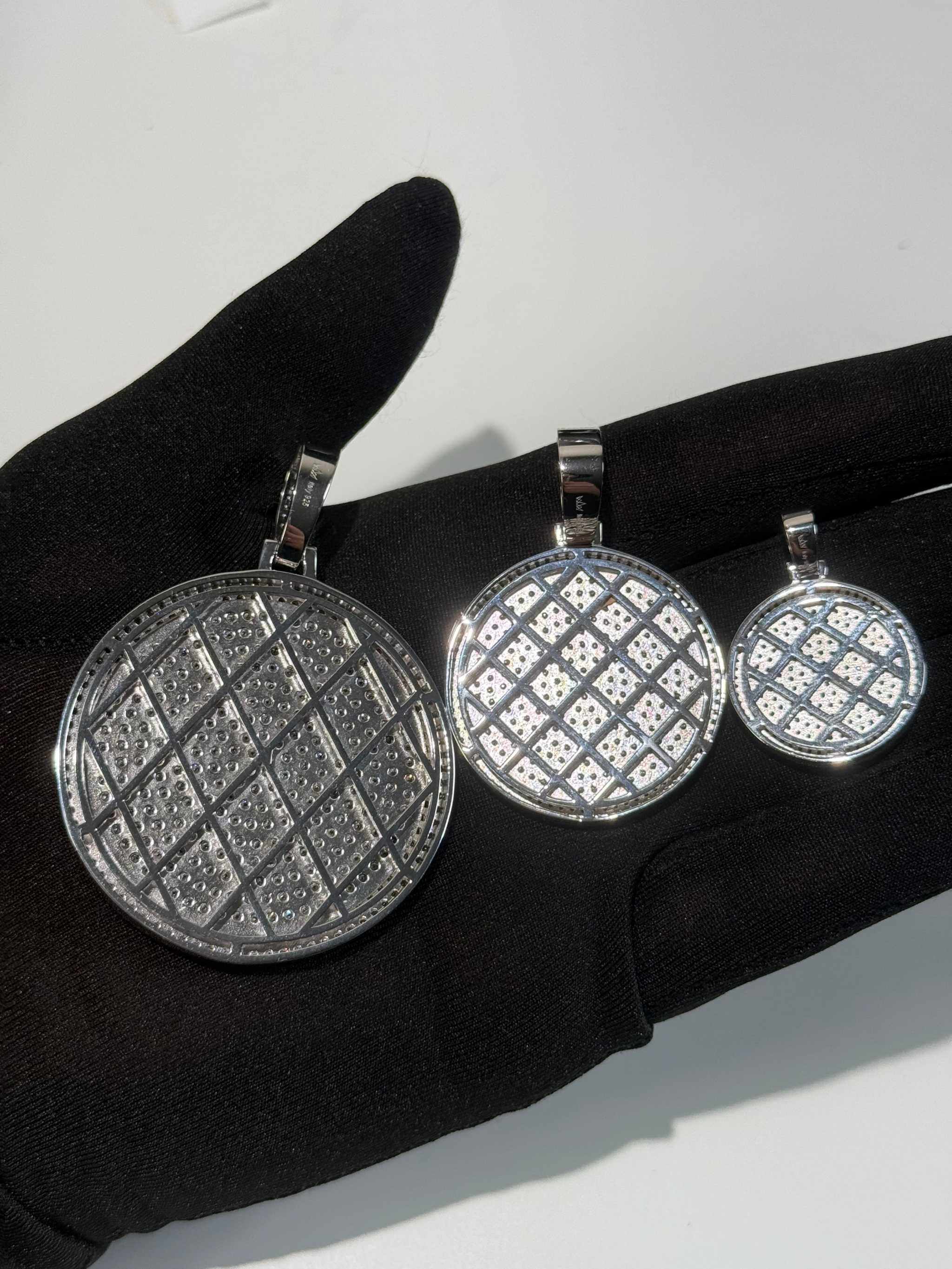 Real 925 Sterling Silver Iced Coin Medallion Pendant