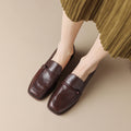 Women’s Retro Minimalist Mid-Heel Leather Loafers Black Brown - Image 7