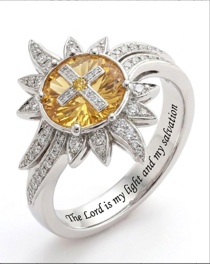 Geometric Crystal Inlay Ring – Modern Polished Silver Statement Ring