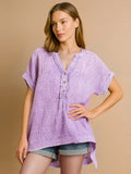 Zenana Washed Double Gauze Lavender Henley 3/4 Sleeve Shirt