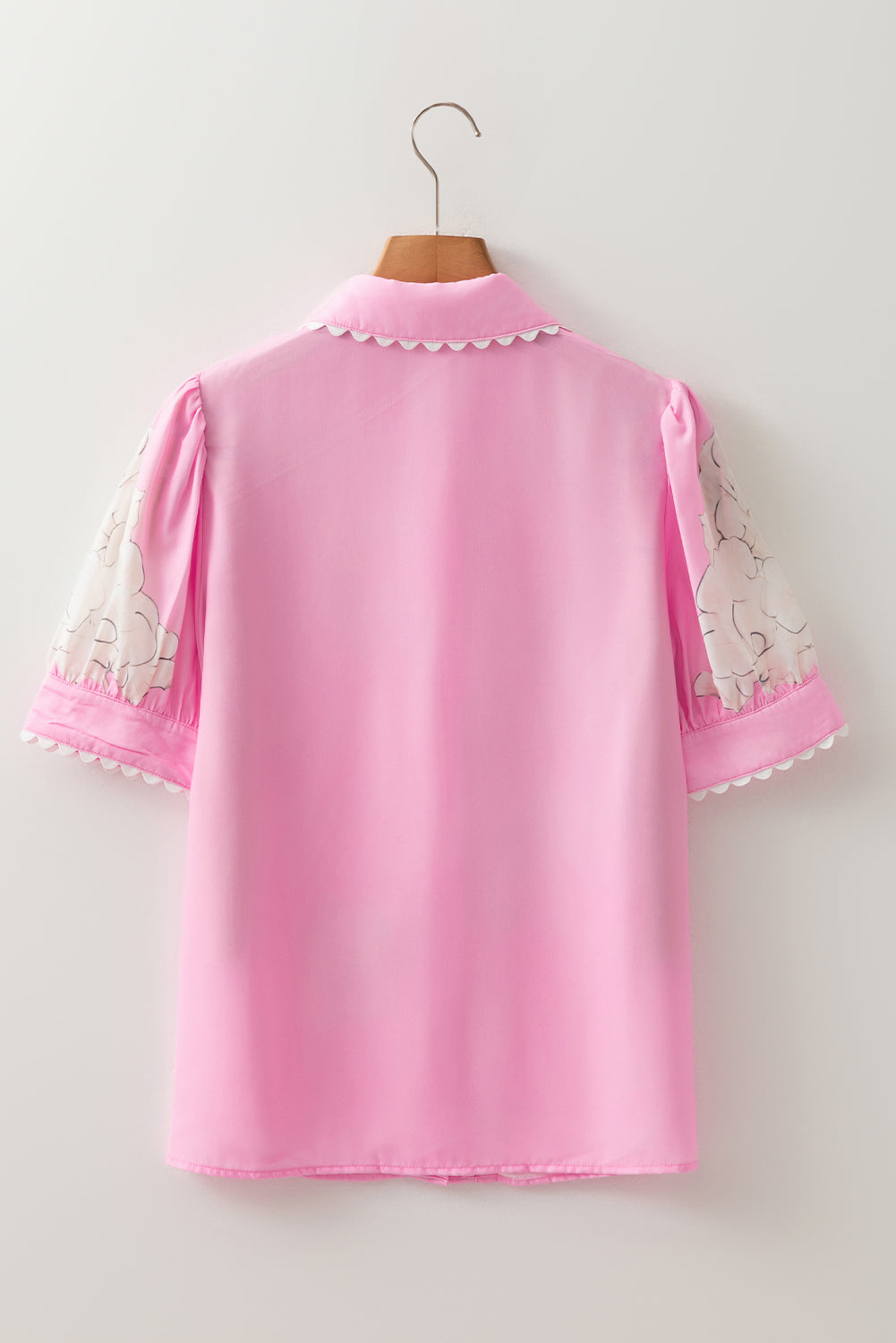 Floral Ric-Rac Edge Puff Sleeve Button-Up Shirt