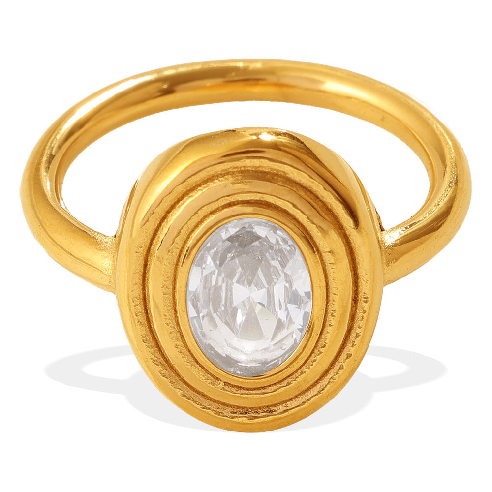 European And American Cross-border Vintage Luxury Oval White Diamond Ring, With A Sophisticated And Niche Design, In Gold Finger Ring Accessory.