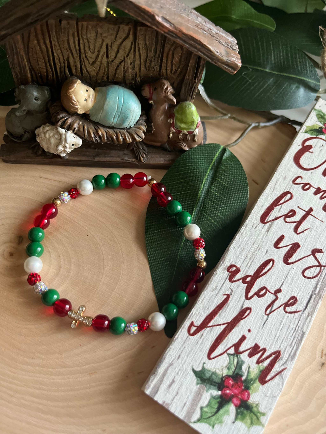 Bead Bracelet Jeweled Christmas Gold Cross