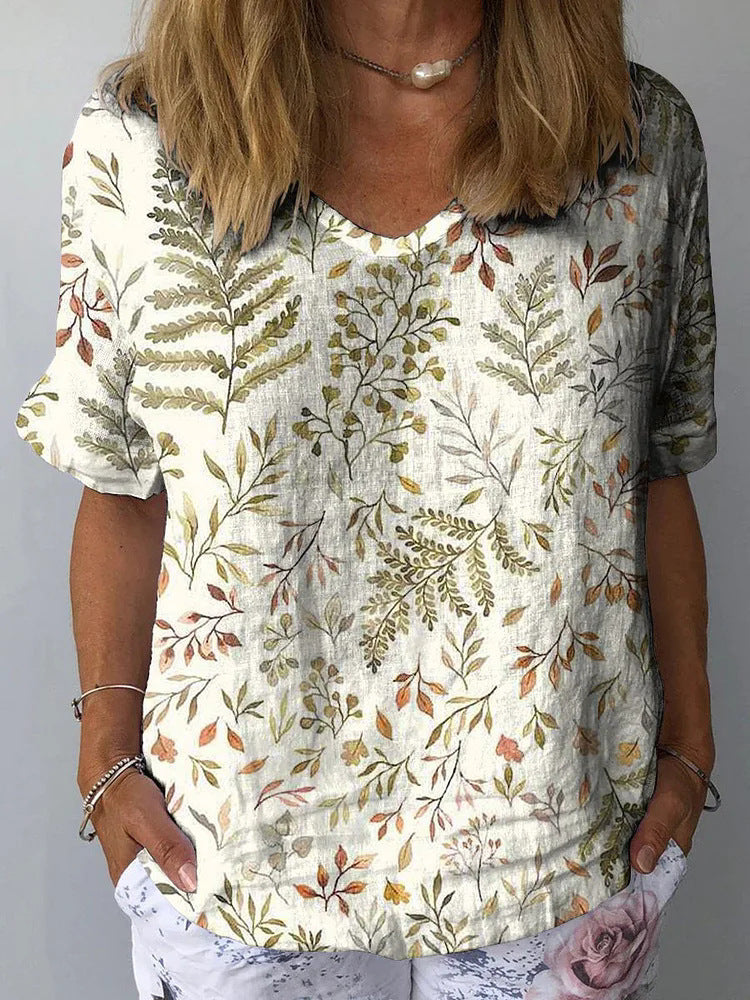 Artistic Retro Floral Print Pullover Top – Chinese Style Blouse