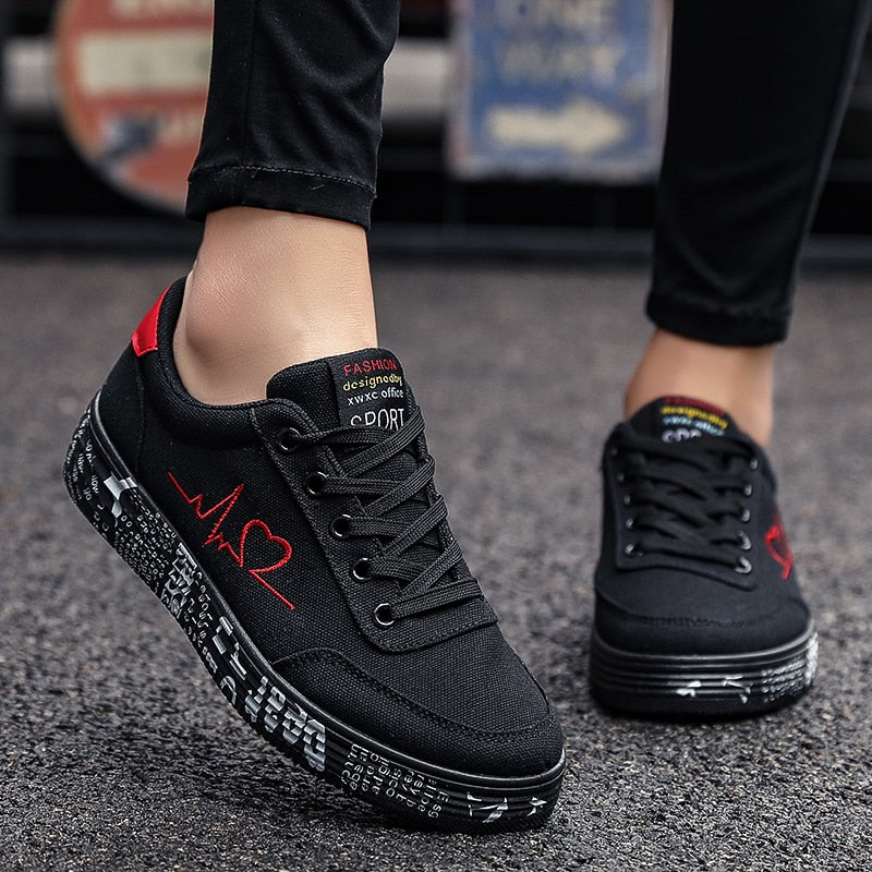 Women's Harajuku Vulcanized Lace-Up Sneakers with Heart Print - Image 7
