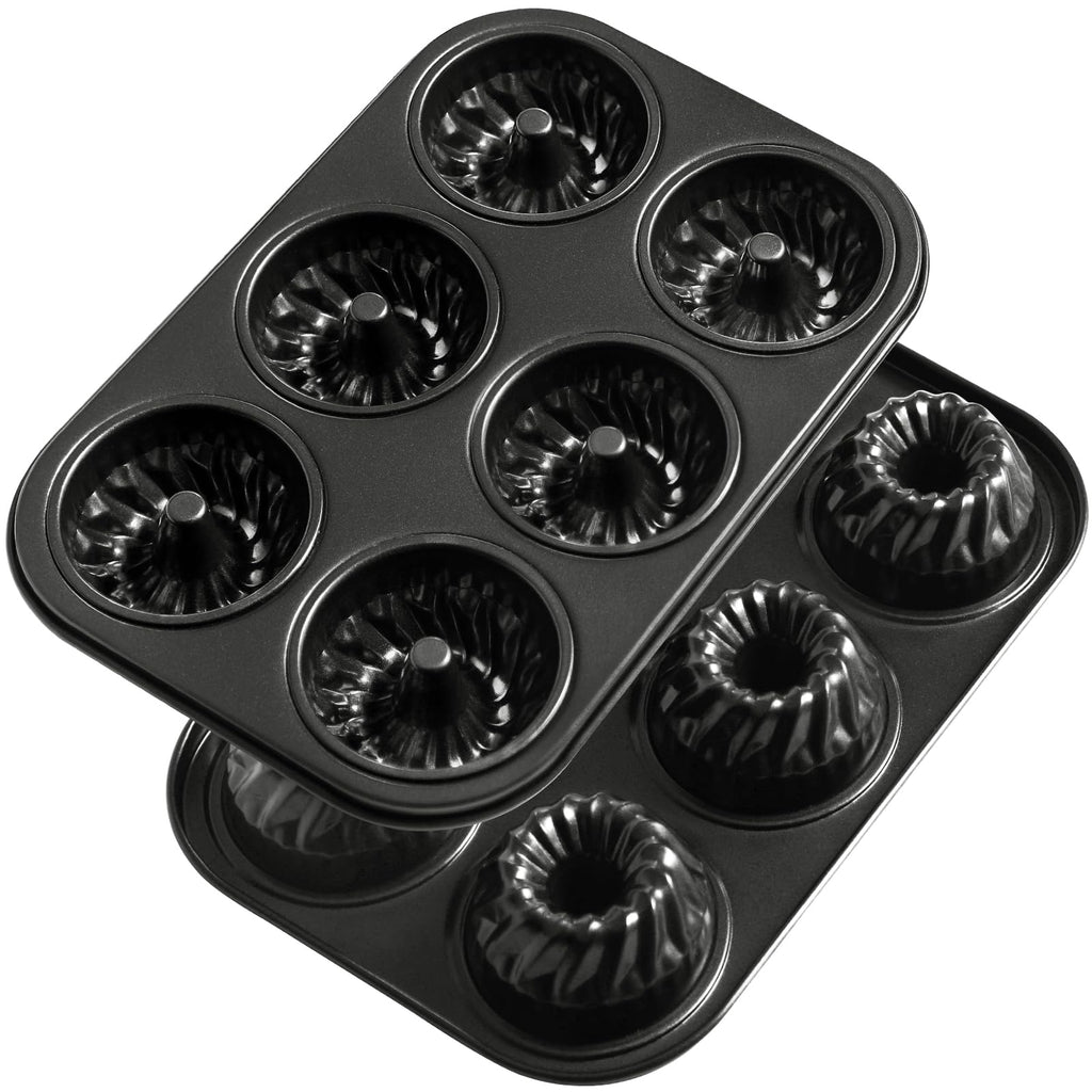 Webake Mini Fluted Tube Cake Pan Non-Stick 2.8 Inch Bunt Cake Pans Heavy Gauge Carbon Steel 6-Cavity Set of 2