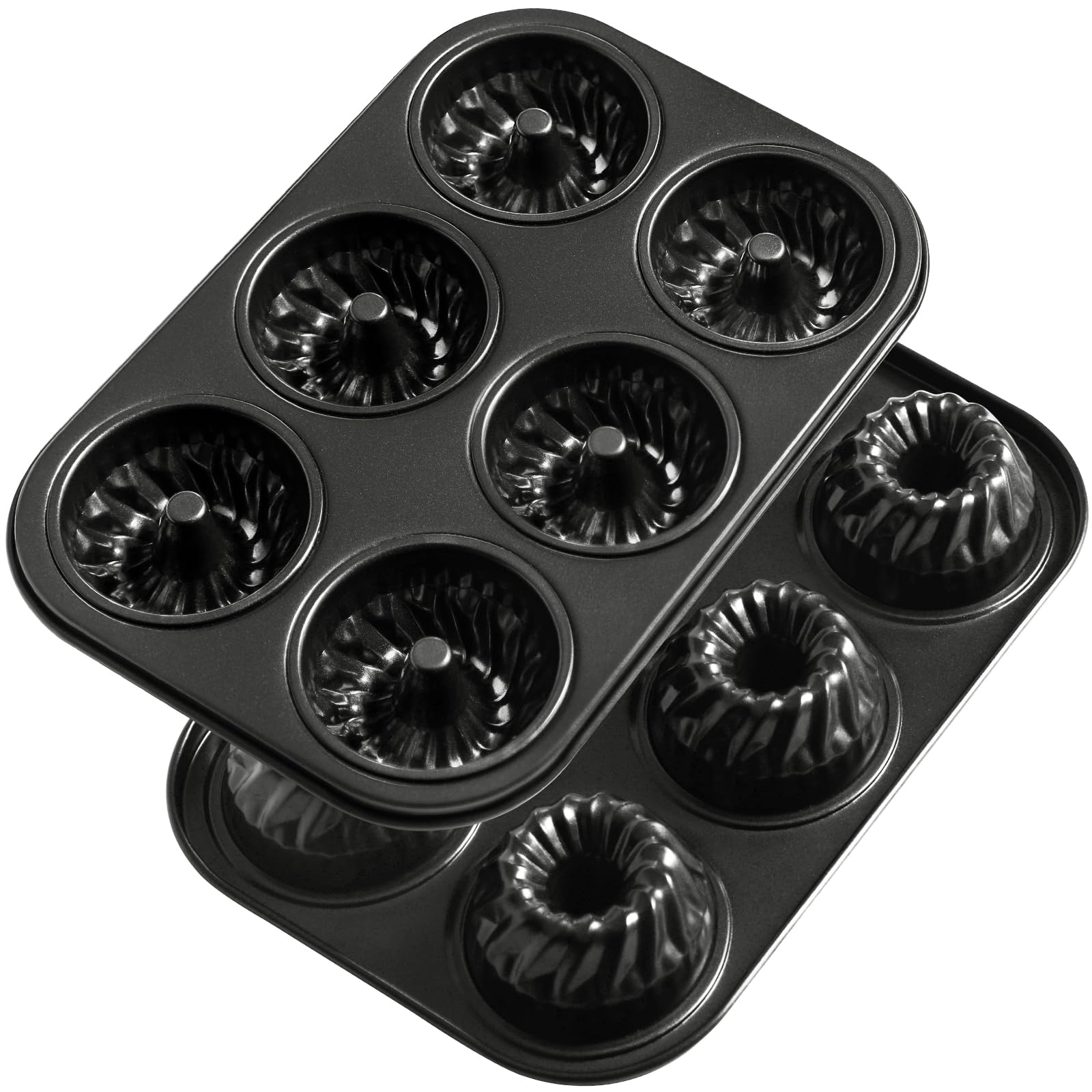 Webake Mini Fluted Tube Cake Pan Non-Stick 2.8 Inch Bunt Cake Pans Heavy Gauge Carbon Steel 6-Cavity Set of 2