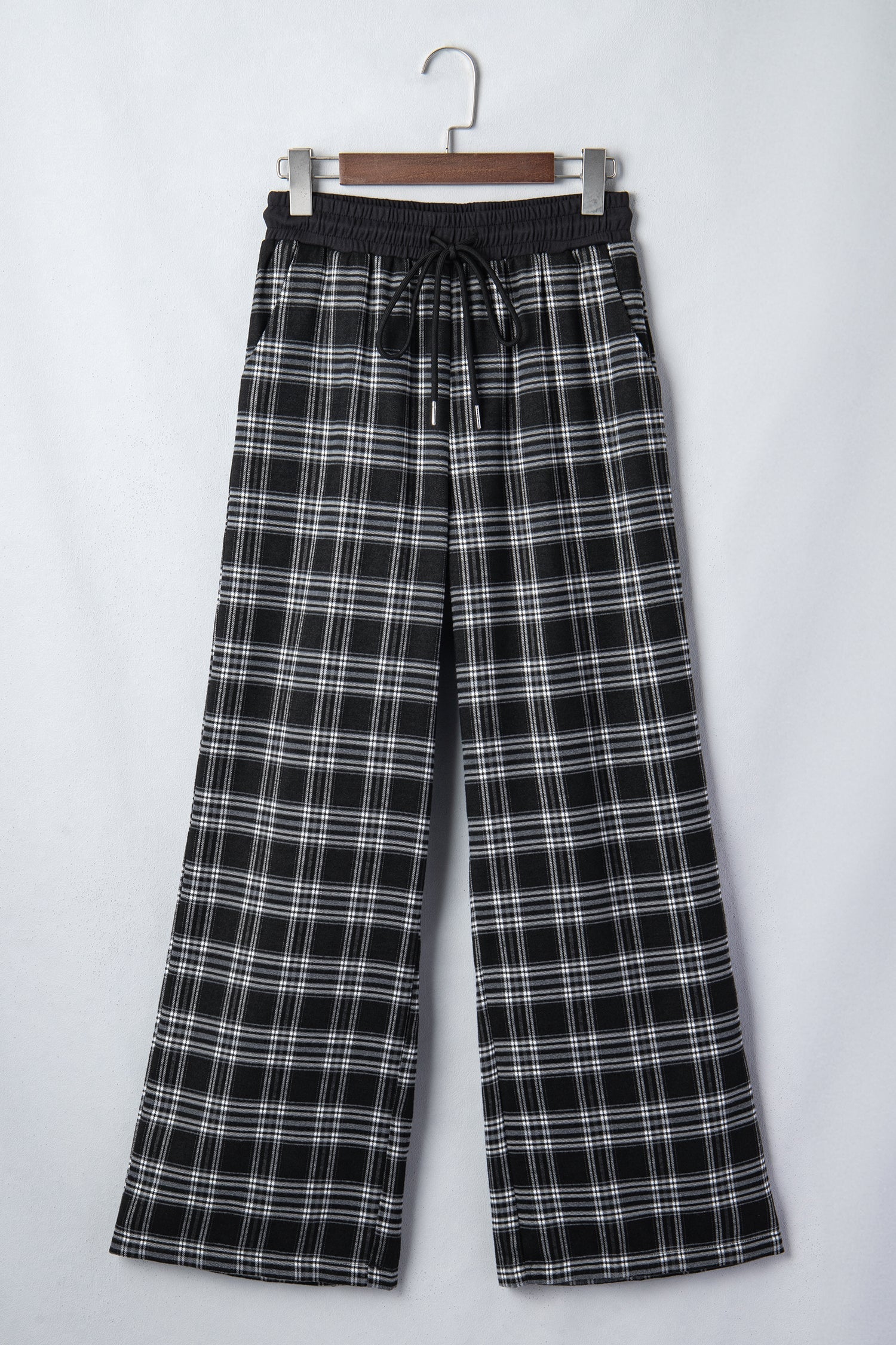 Plaid Frenchy Contrast Drawstring Waist Wide Leg Pants