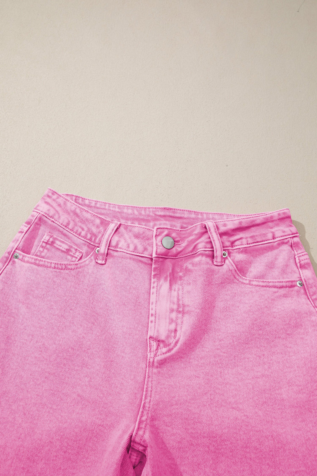 Pink Acid Wash High Waist Wide Leg Raw Hem Denim Jeans