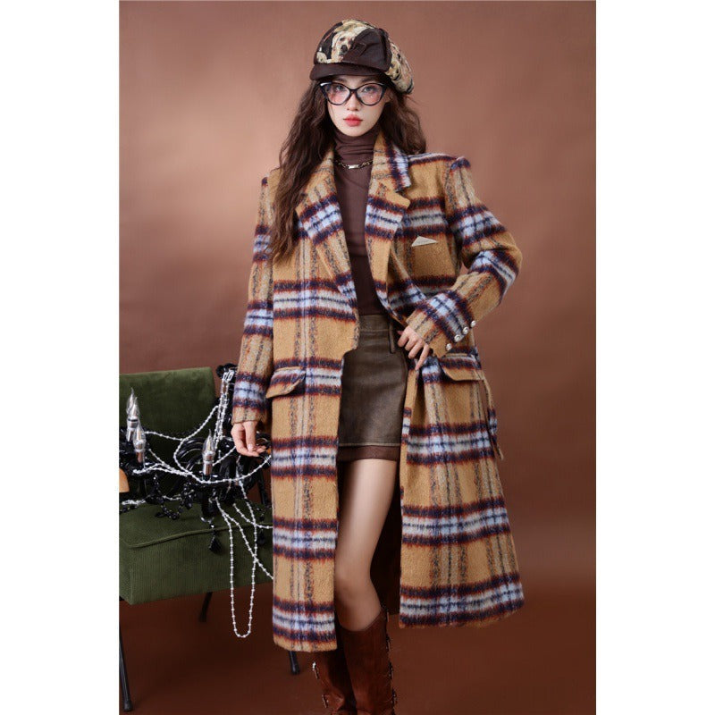 Women's Plaid Woolen Mid-Length Coat - Harajuku Style Outerwear - Image 6
