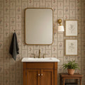 Susan floral botanical wallpaper in vintage beige, mauve, and green tones.