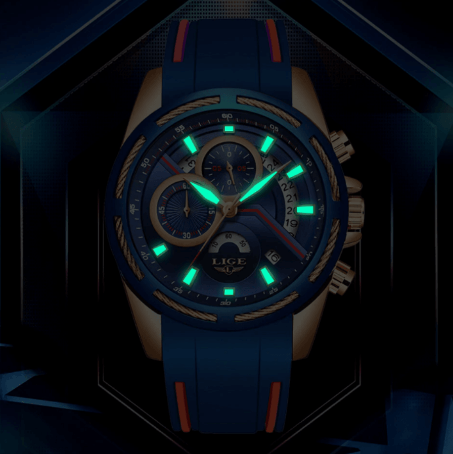 LIGE Men's Multifunction Sport Watch with Durable Rubber Strap