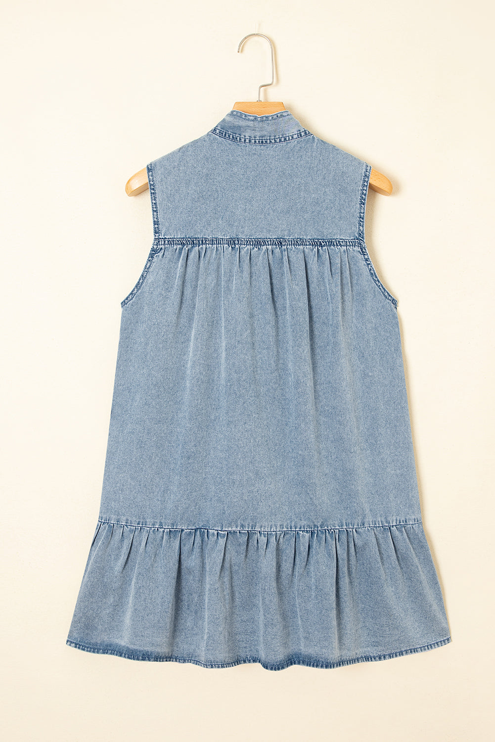 Real Teal Bowknot Chambray Mini Dress | Ruffled Sleeveless