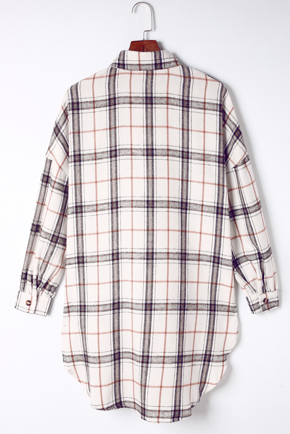 Women's Plaid Oversized Side Slit Shacket in Off-White, Brown, Black