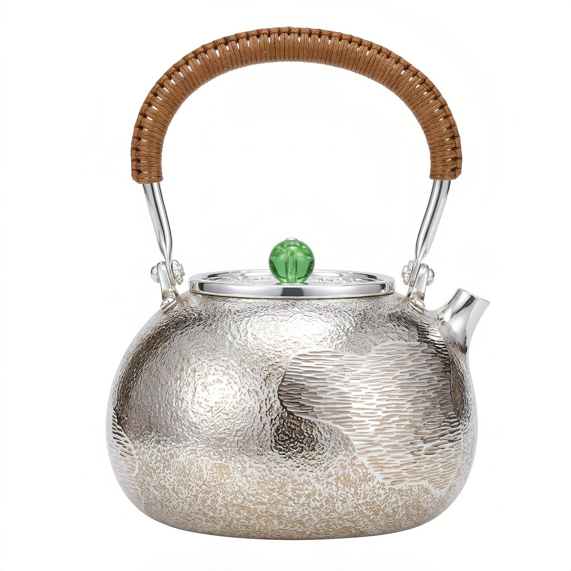 999 Fine Silver Handcrafted Textured Teapot with Rattan Handle