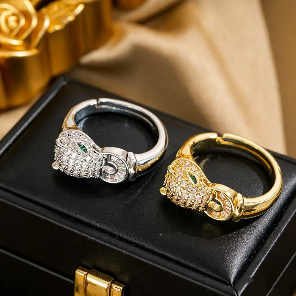 Micro Pave Zircon Leopard Ring For Women, Light Luxury Niche High Sense Fashion Versatile Stackable Retro Adjustable Ring