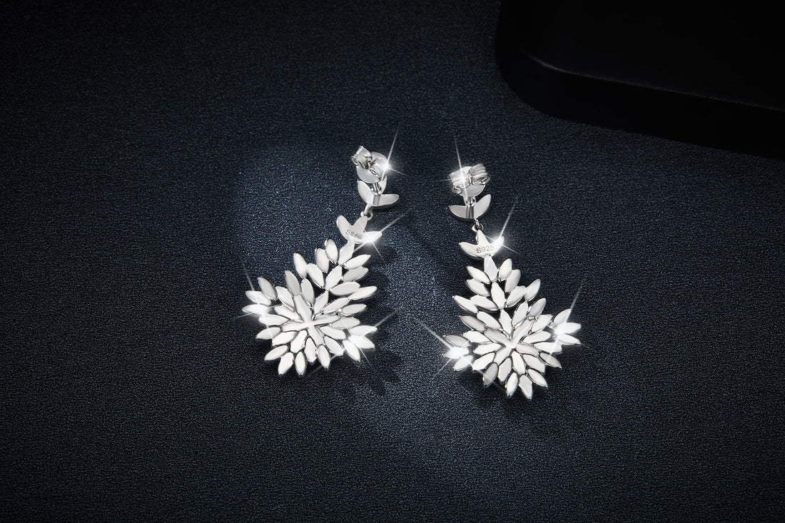 S925 Sterling Silver Leaf Cluster Moissanite Dangle Earrings