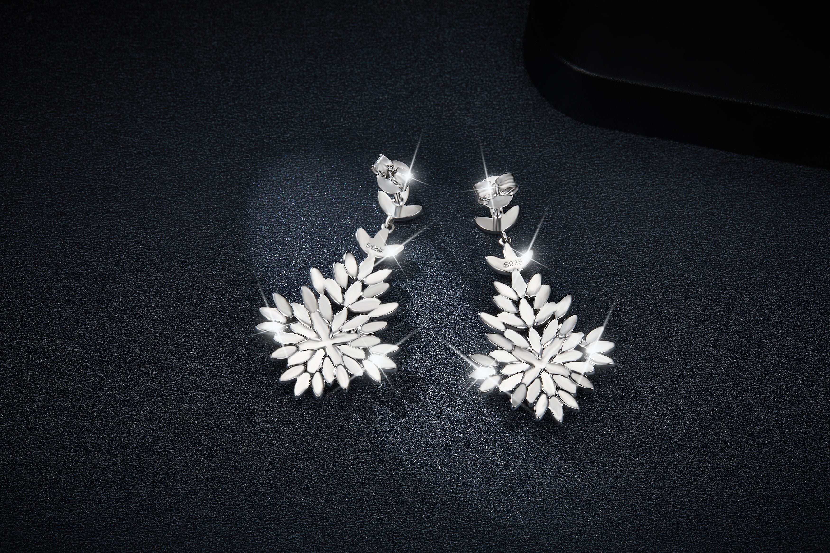 S925 Sterling Silver Leaf Cluster Moissanite Dangle Earrings