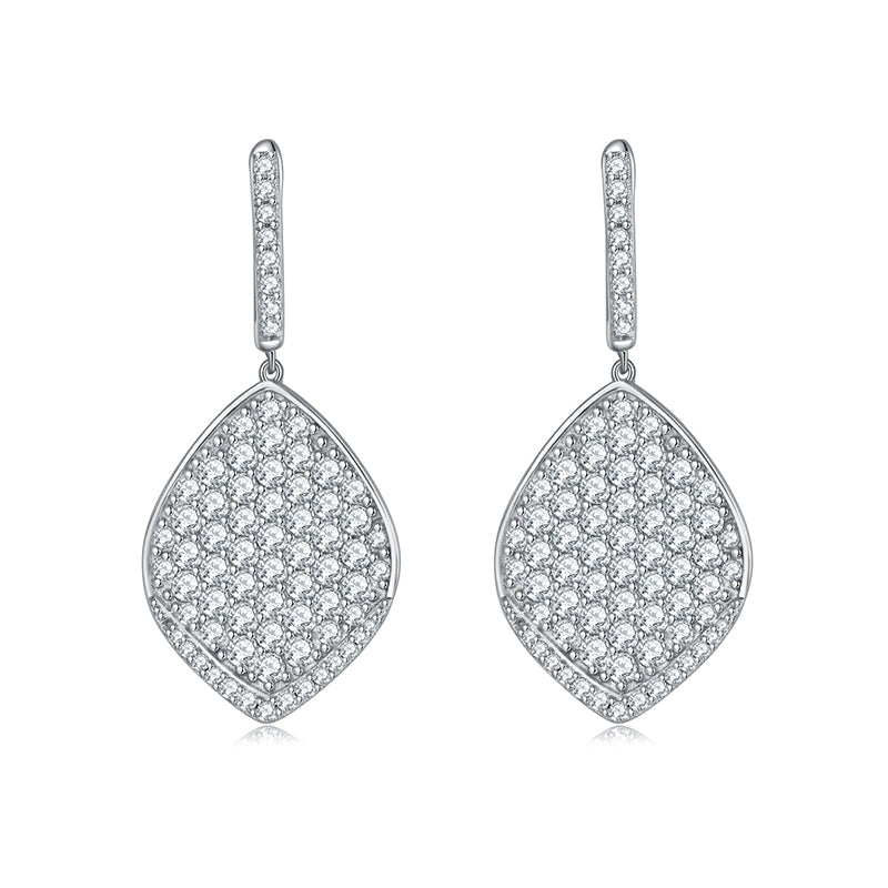 S925 Sterling Silver Leaf Pave Moissanite Teardrop Dangle Earrings