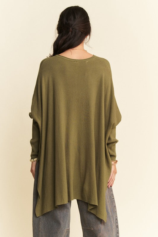 Back To School Sweater - Davi & Dani High-Low Side Slit Batwing Sleeve Top