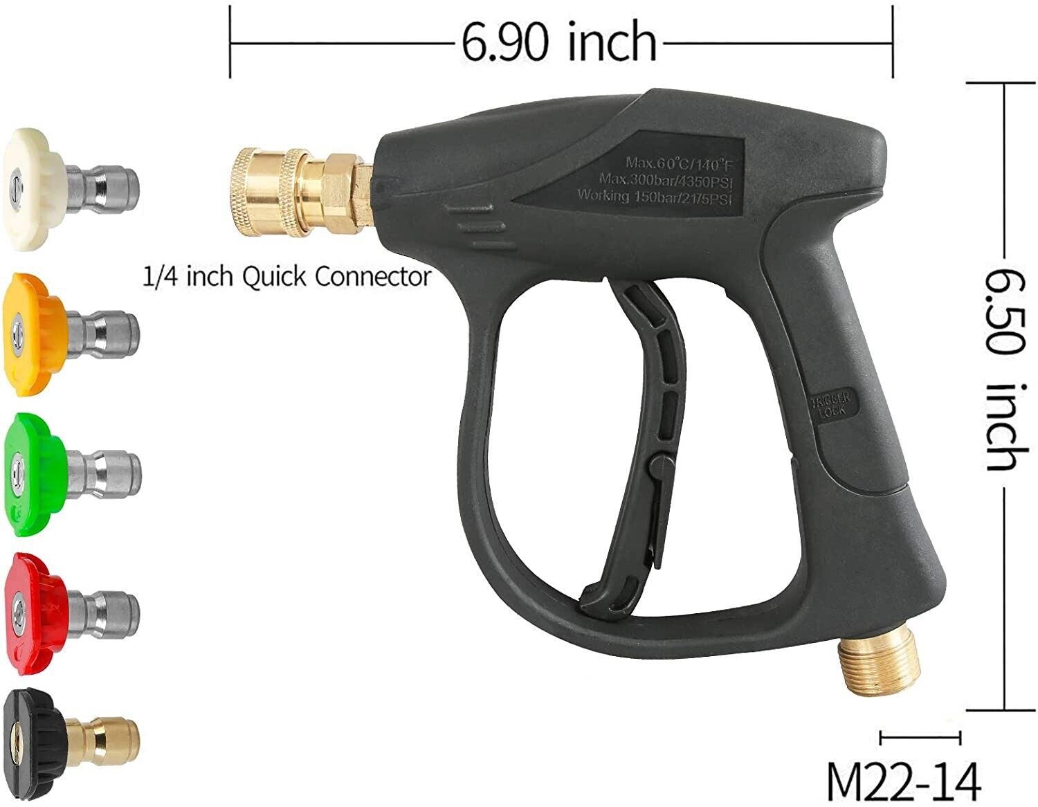 4000 PSI High Pressure Washer Gun with Short Wand and 5 Nozzles
