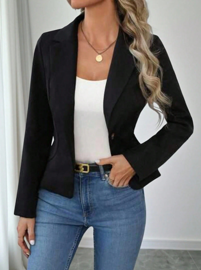 Women's Slim Fit Solid Color Blazer Long Sleeve Jacket - Image 7