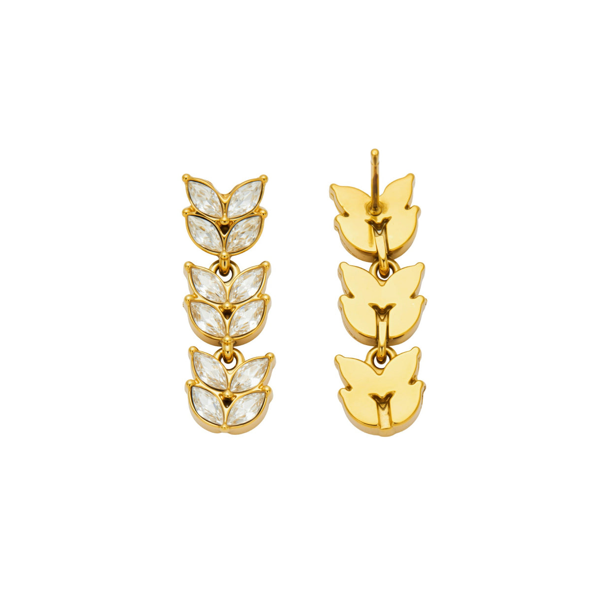 Long Wheat Shape Zircon Earrings PVD Gold Plated Titanium Steel Fashion Women Ear Jewelry For Banquet Daily Party Occasions