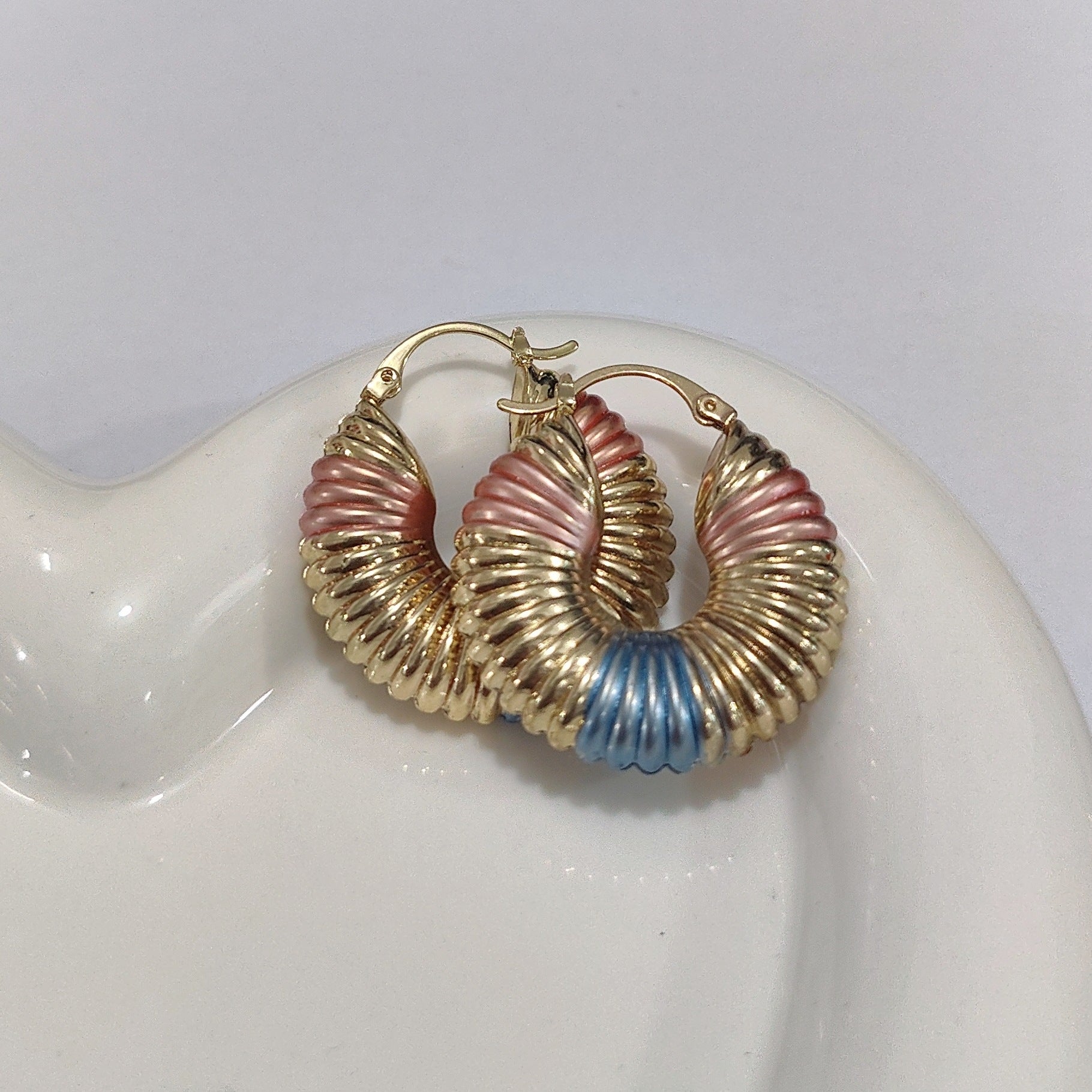 Modern Geometric Copper Earrings - Trendy Gold Pink Blue Jewelry