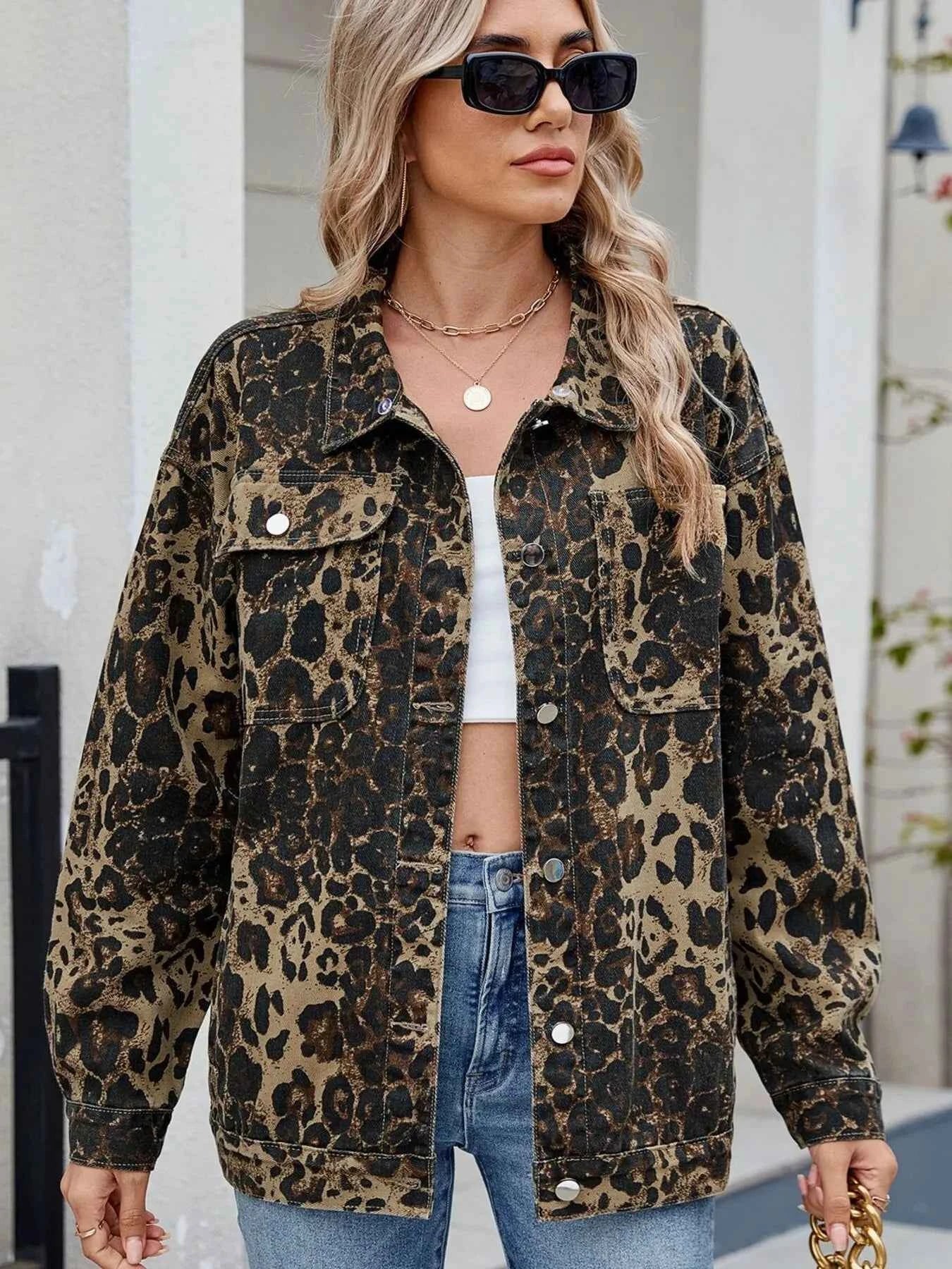 Leopard Print Oversized Denim Jacket